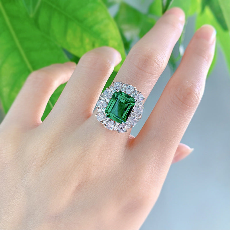 Urqanyu 925 sterling silver luxury simulated emerald cut cubic zirconia ring 9*11