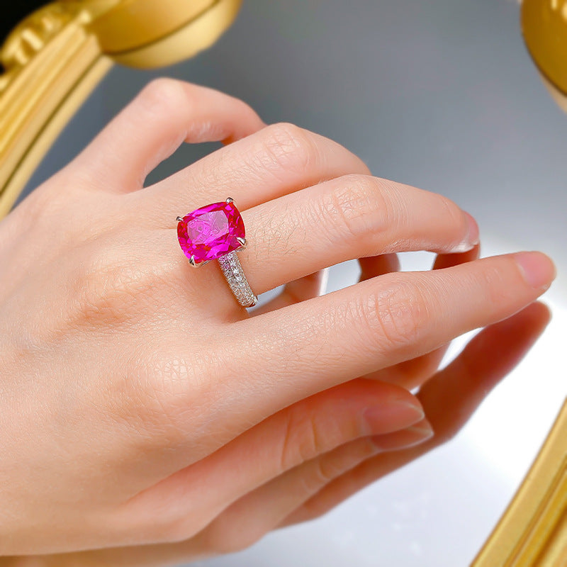 Urqanyu S925 silver luxury rupee large diamond ring cubic zirconia ring