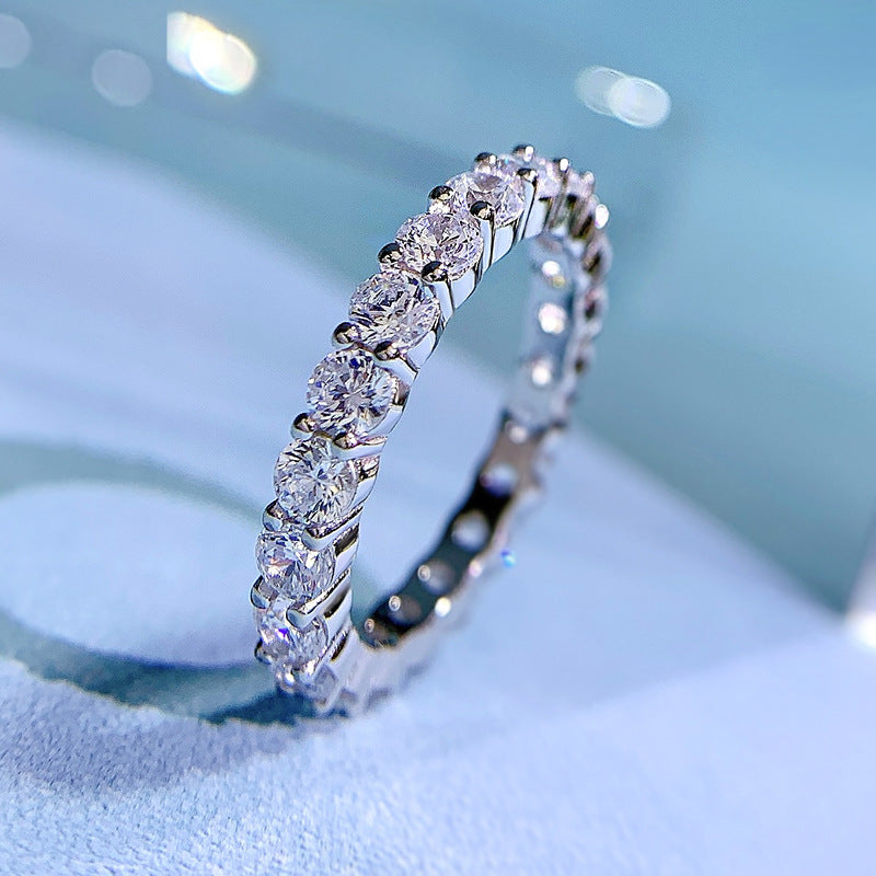 Urqanyu S925 silver fashion 3mm full diamond cubic zirconia ring