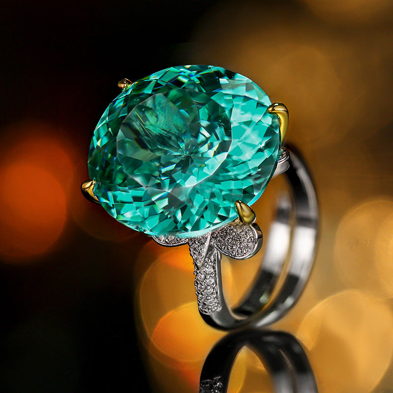 Urqanyu copper-based gold-plated simulated Para green temperament retro square zirconia ring