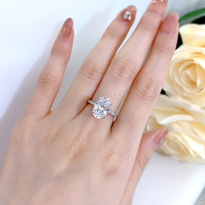 Urqanyu 925 silver simulated diamond oval radiant cubic zirconia stone bottom cutting ring8*12