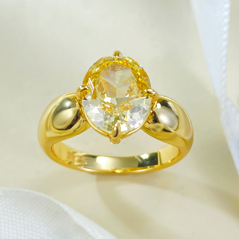 Urqanyu S925 silver ice flower cut yellow diamond cubic zirconia ring 8*10