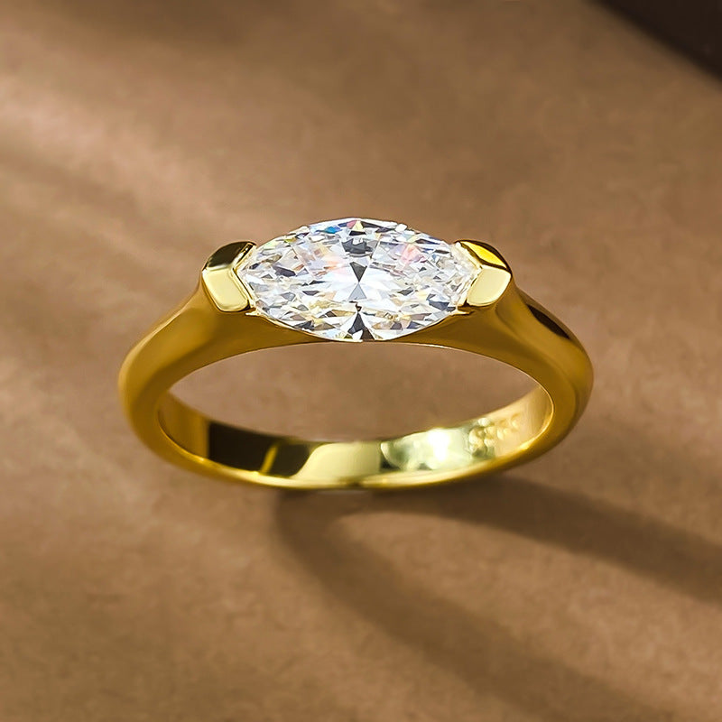 Urqanyu simple horse eye diamond S925 silver rice grain diamond cubic zirconia couple ring