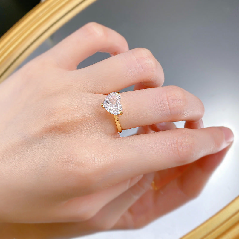 Urqanyu S925 silver ins style all-match fat heart cubic zirconia ring