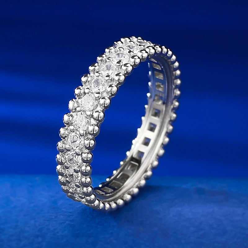 Urqanyu 925 silver simple narrow version single row diamond starry bead edge row cubic zirconia ring