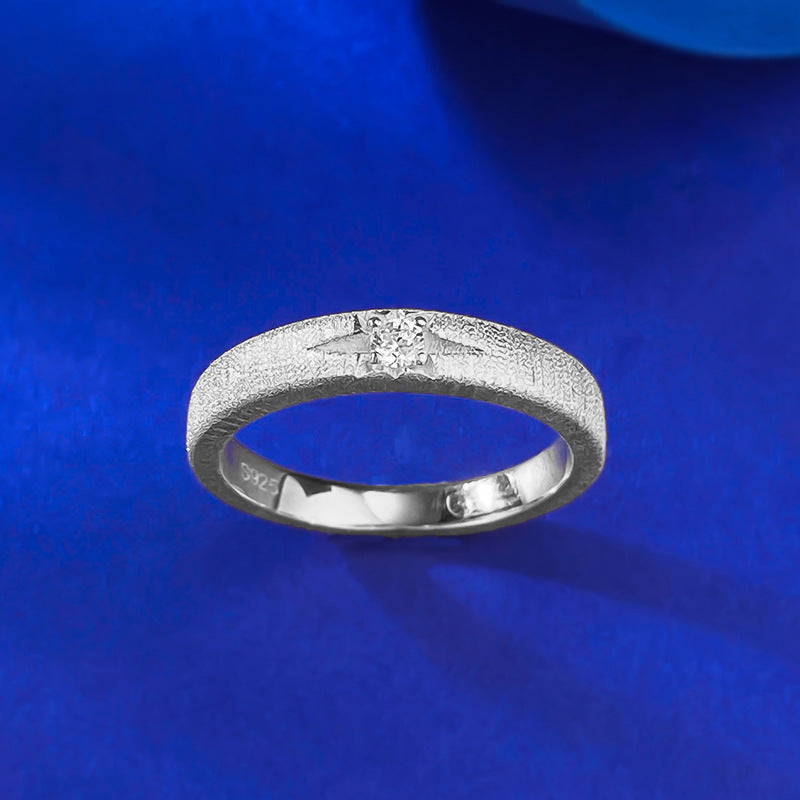 Urqanyu S925 silver classic single diamond six-pointed star narrow brushed white gold cubic zirconia ring