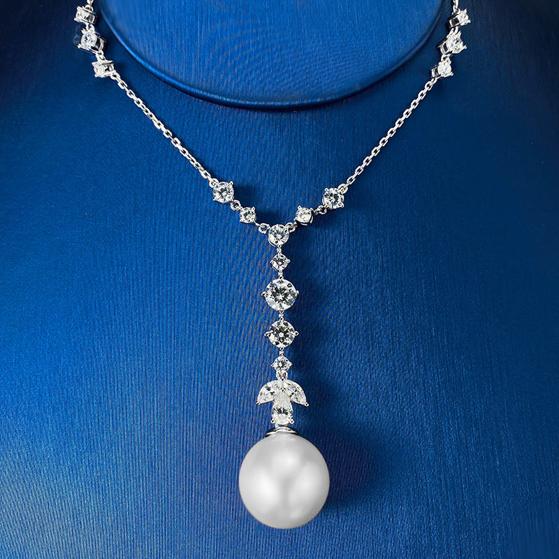 Urqanyu S925 silver tassel pearl 16mm fashionable cubic zirconia necklace