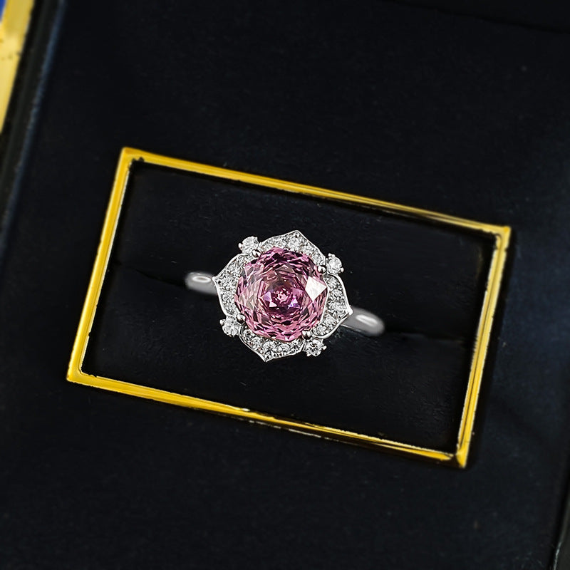 Urqanyu S925 silver millennium rose cut purple diamond cubic zirconia ring 8*8
