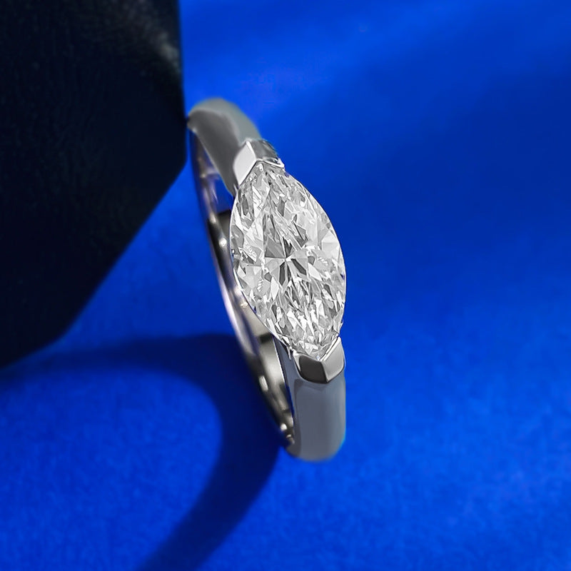 Urqanyu simple horse eye diamond ring S925 silver diamond cubic zirconia couple ring 5*10