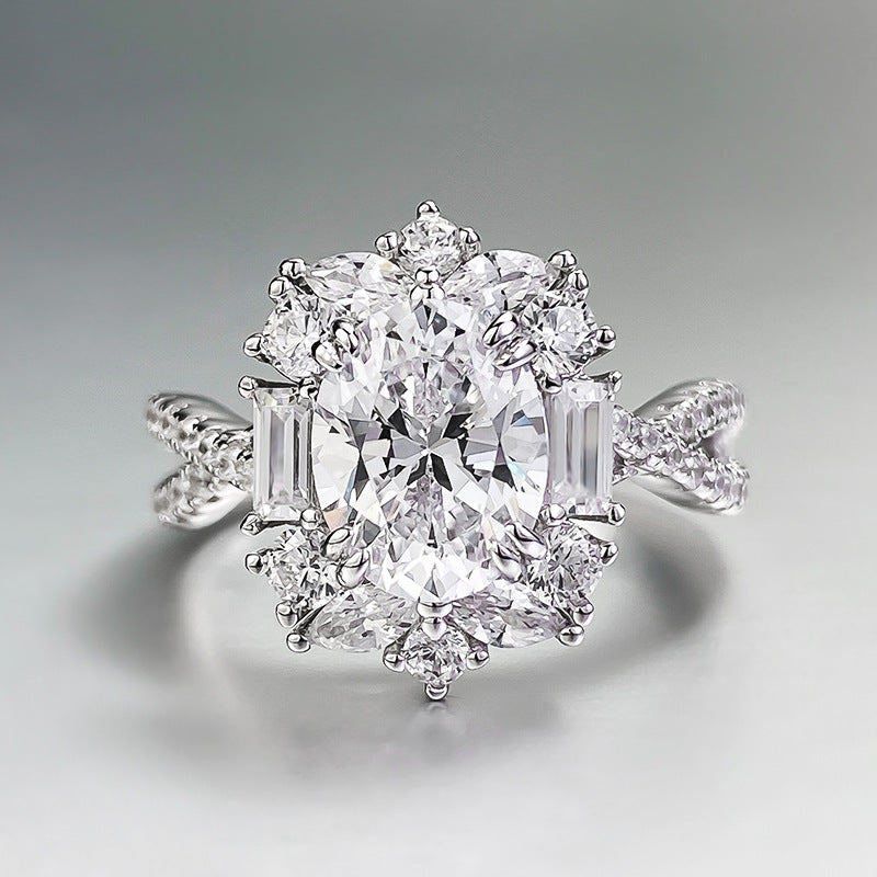 Urqanyu S925 silver daily simple versatile oval cubic zirconia ring 7*9
