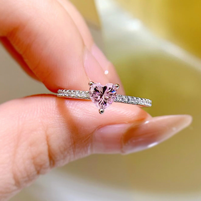 Urqanyu S925 silver fashionable pink love small diamond cubic zirconia ring 5m