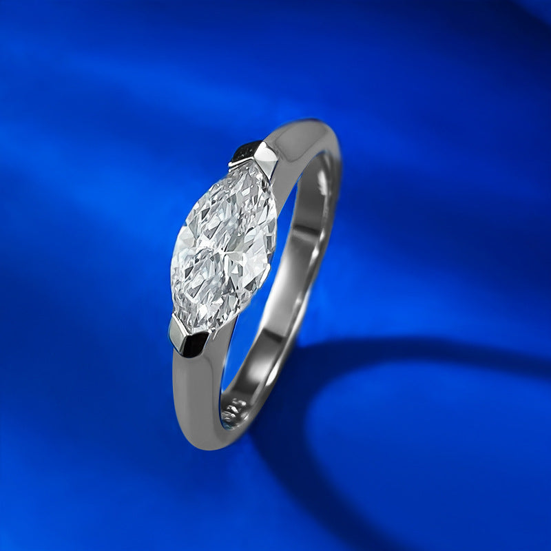 Urqanyu simple horse eye diamond ring S925 silver diamond cubic zirconia couple ring 5*10