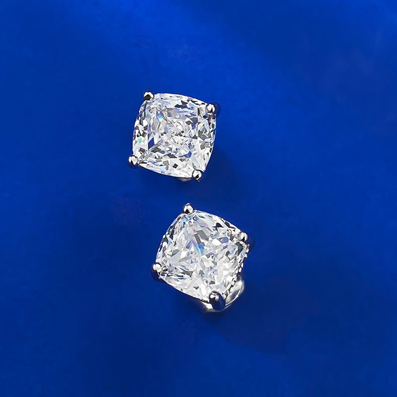 Urqanyu S925 silver pillow-shaped simple fat square 7mm cubic zirconia earrings