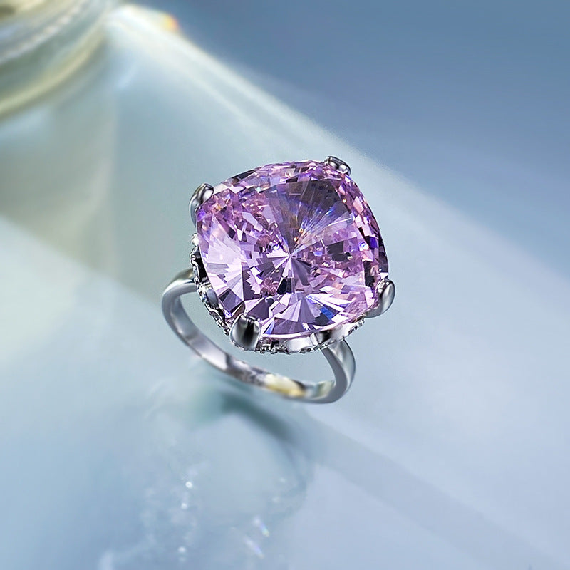 Urqanyu 925 silver luxury inlaid cubic zirconia large diamond ring 15mm