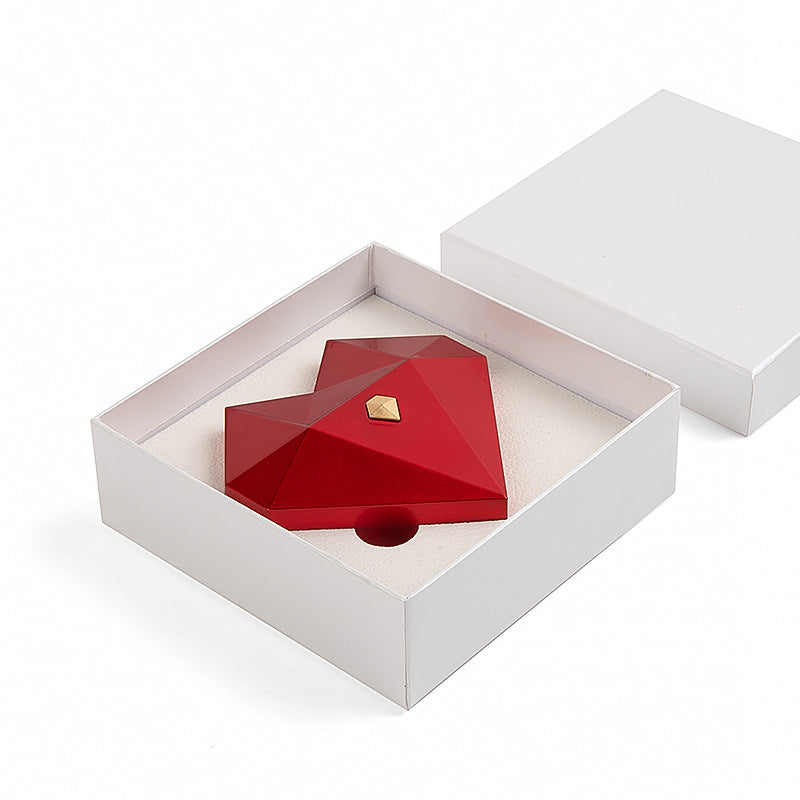 Urqanyu Heart Shaped Diamond Faced Red Ring Box for Magic Secret