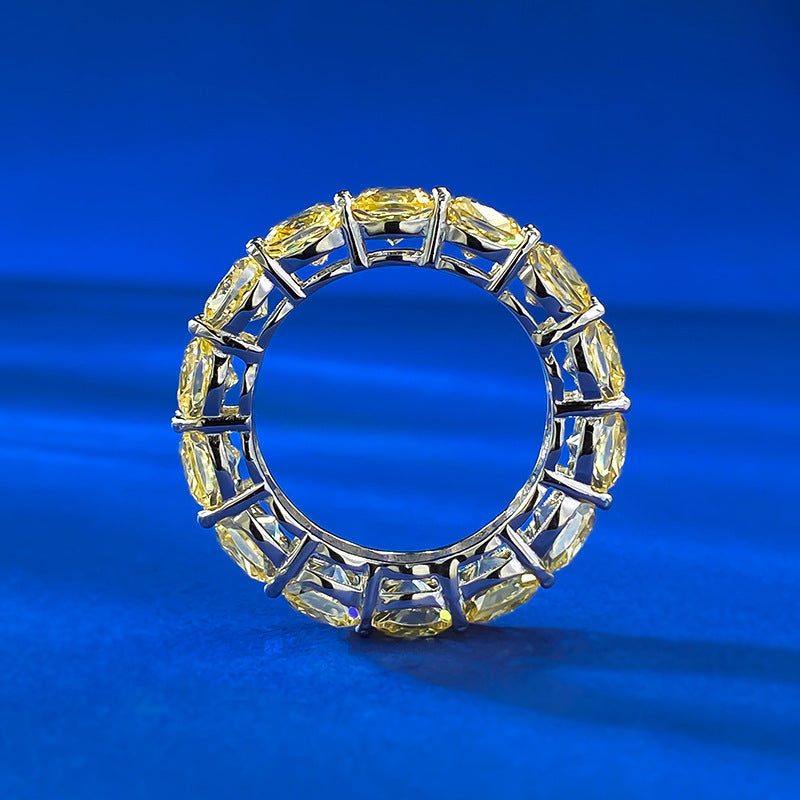 Urqanyu S925 silver fat square 5mm yellow diamond row diamond cubic zirconia stacking ring