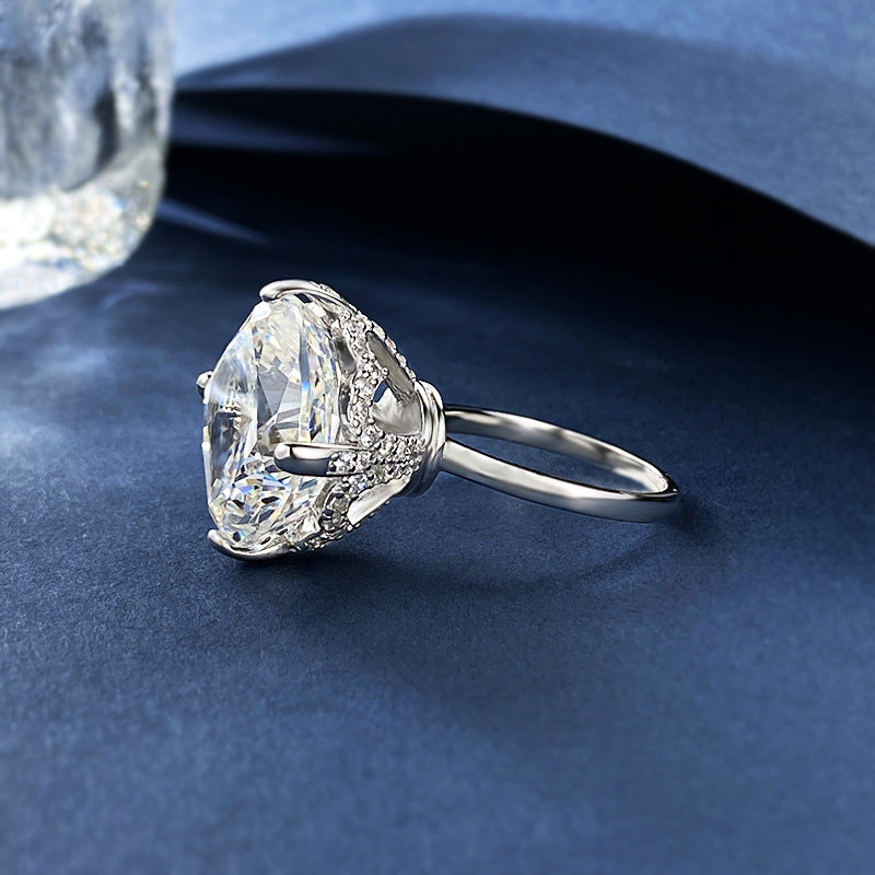 Urqanyu 925 silver luxury inlaid cubic zirconia large diamond ring 15mm