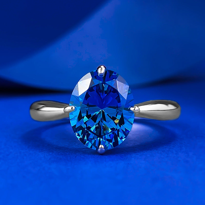 Urqanyu S925 silver simulated royal blue oval cubic zirconia ring