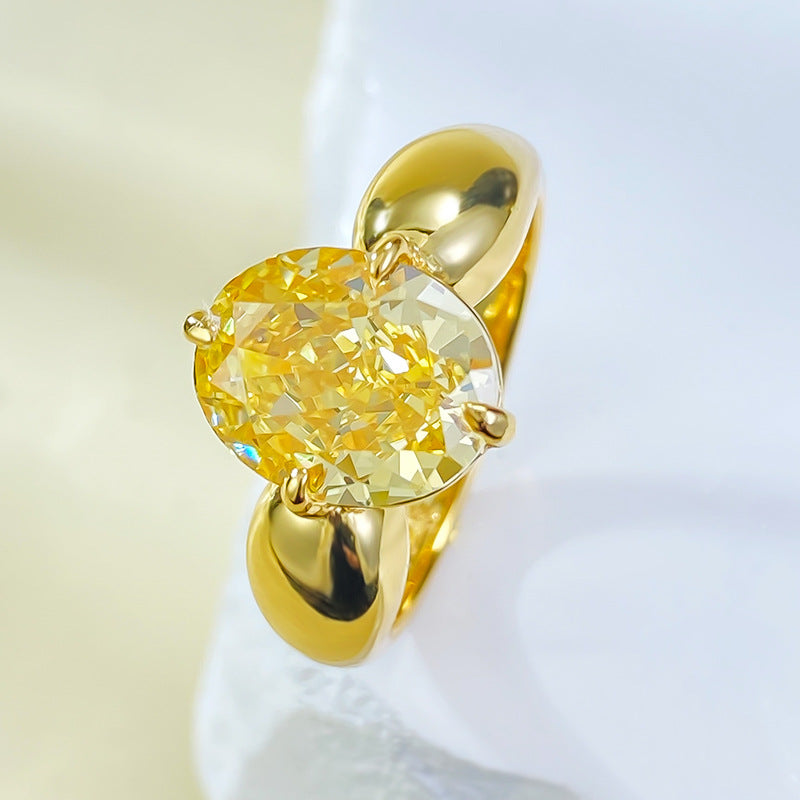 Urqanyu S925 silver ice flower cut yellow diamond cubic zirconia ring 8*10