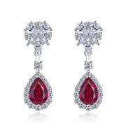 Urqanyu Sterling silver simulated ruby 7*10mm long cubic zirconia earrings
