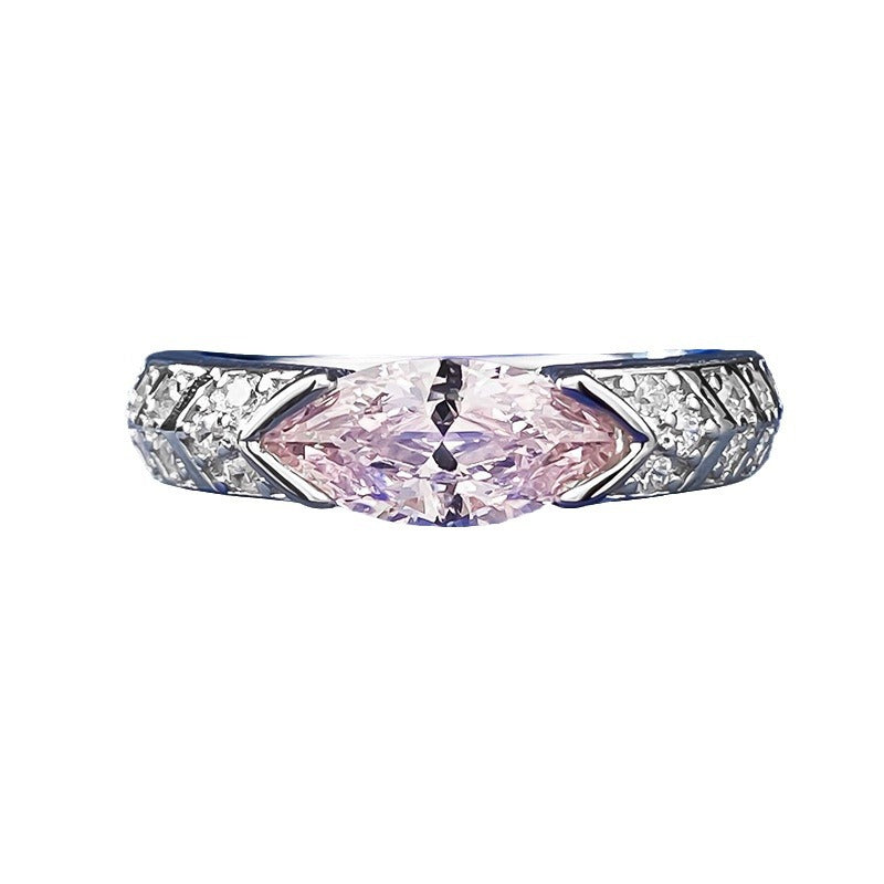 Urqanyu S925 silver inlaid horse eye pink diamond simple personality cubic zirconia ring female 5*10