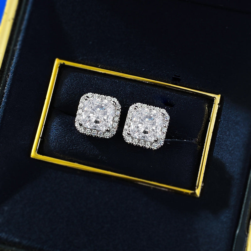 Urqanyu S925 silver simple 7mm ice flower cut all-match cubic zirconia earrings
