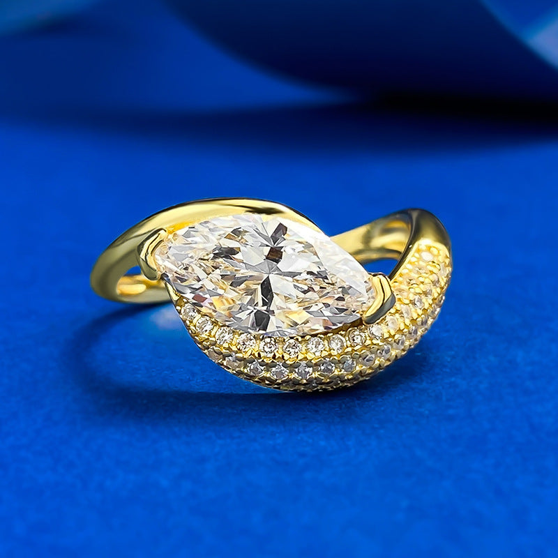 Urqanyu 925 silver horse eye cubic zirconia diamond ring 6*12