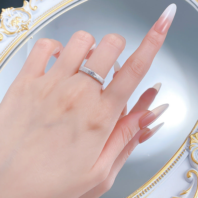 Urqanyu S925 silver classic single diamond six-pointed star narrow brushed white gold cubic zirconia ring