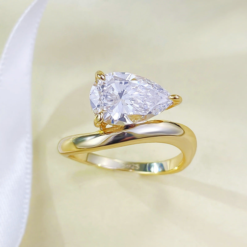 Urqanyu S925 silver fashion water drop cubic zirconia diamond ring 7*11