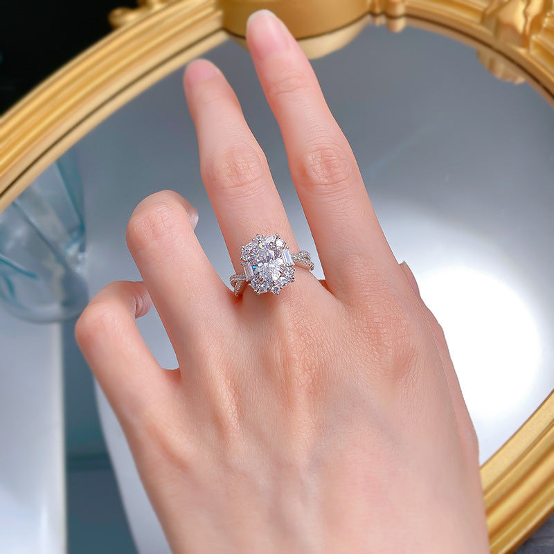 Urqanyu S925 silver daily simple versatile oval cubic zirconia ring 7*9