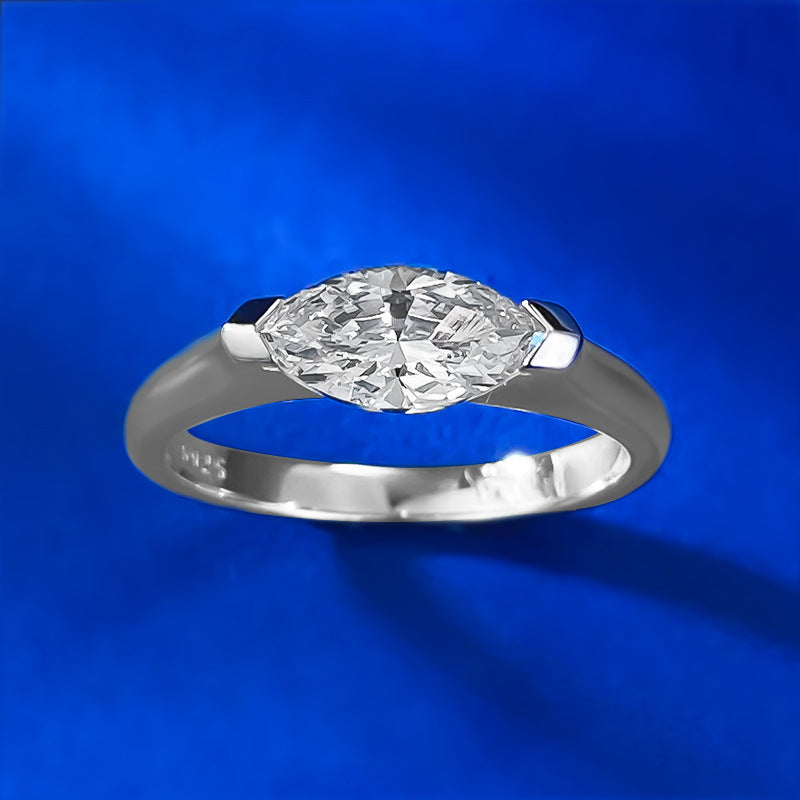 Urqanyu simple horse eye diamond ring S925 silver diamond cubic zirconia couple ring 5*10