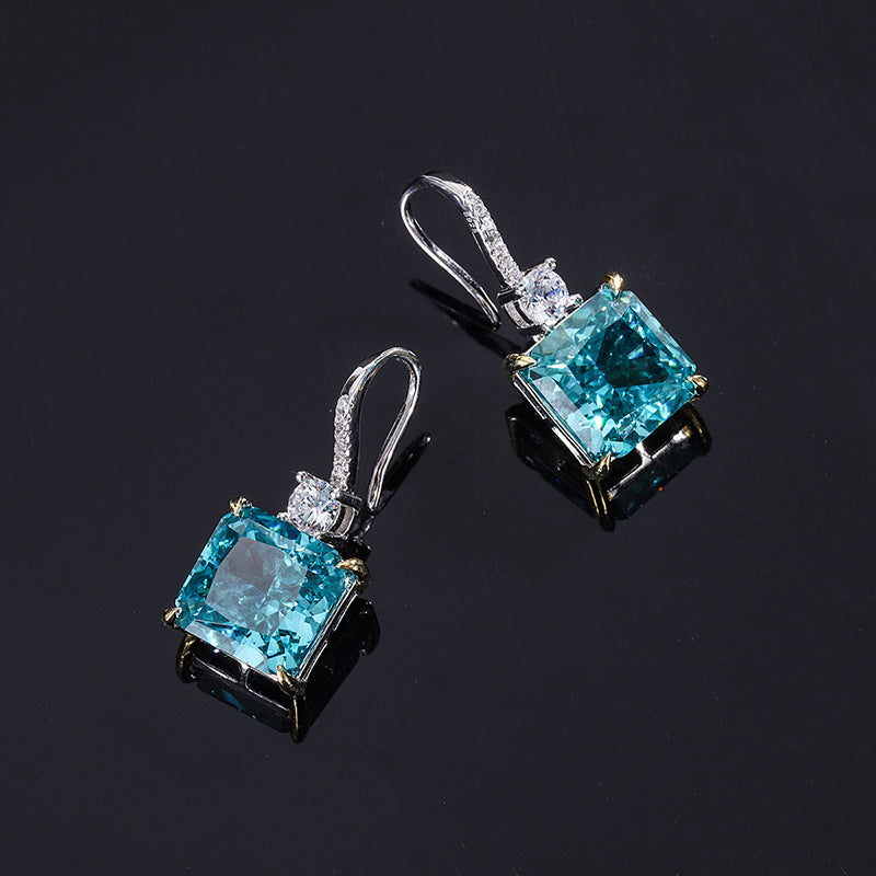 Urqanyu S925 silver radiant cut simulated diamond mint green cubic zirconia pendant earrings 10mm