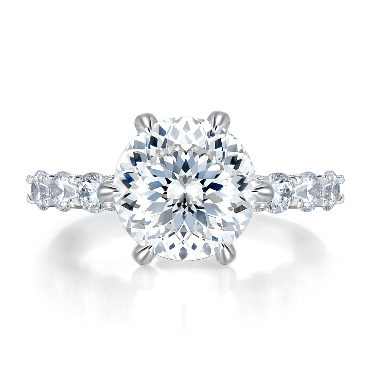 Urqanyu S925 silver 5 carat firework cut aurora six-claw cubic zirconia ring