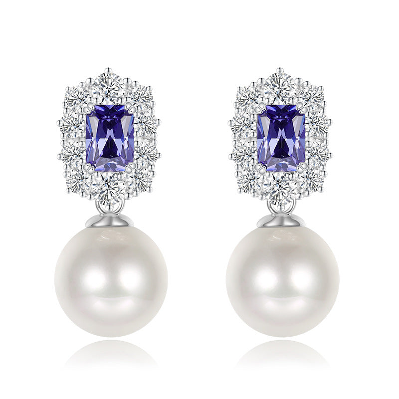 Urqanyu S925 silver 12mm pearl fashionable all-match cubic zirconia earrings