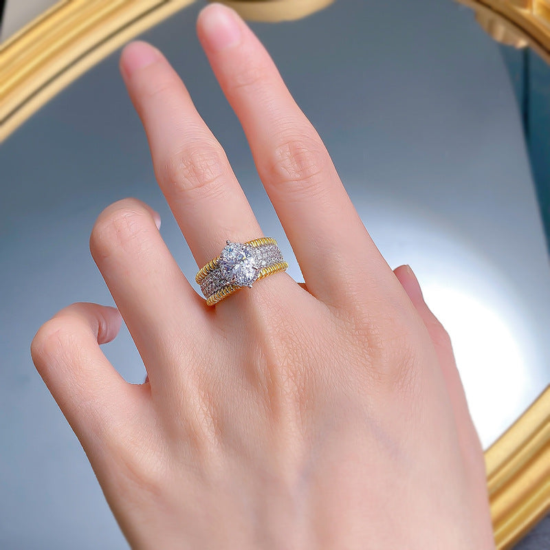 Urqanyu S925 silver oval gilded wealth-making high-end fashion cubic zirconia ring 6*8