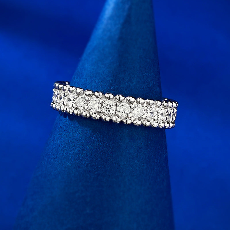 Urqanyu 925 silver simple narrow version single row diamond starry bead edge row cubic zirconia ring