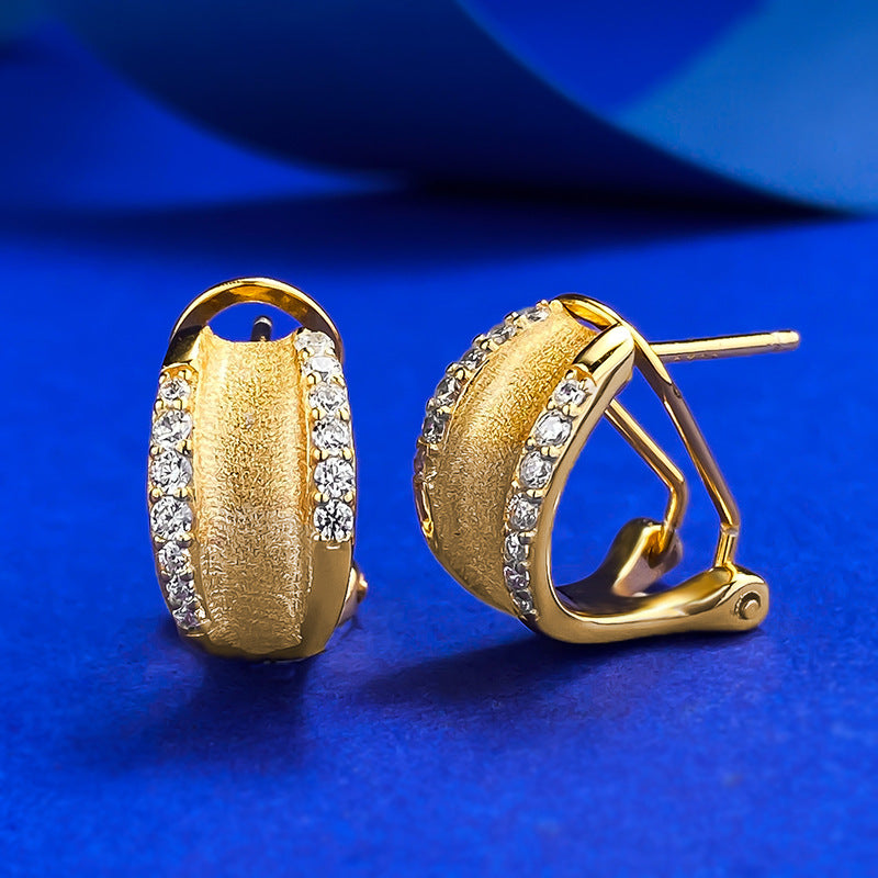 Urqanyu S925 silver plated real gold brushed frosted craft fashionable all-match cubic zirconia earrings