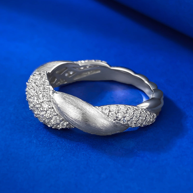 Urqanyu S925 silver flower brushed inlaid cubic zirconia diamond ring palace style