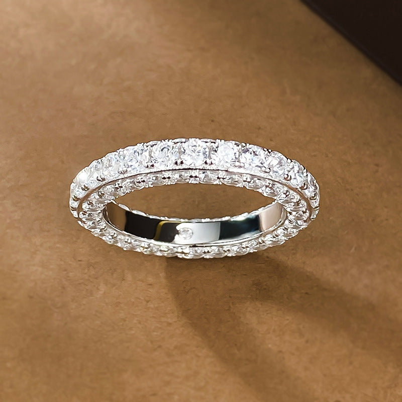 Urqanyu S925 silver fashion personality three-sided cubic zirconia full diamond single row ring