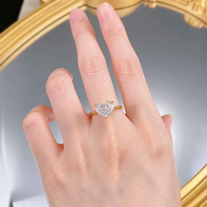 Urqanyu S925 silver ins style all-match fat heart cubic zirconia ring