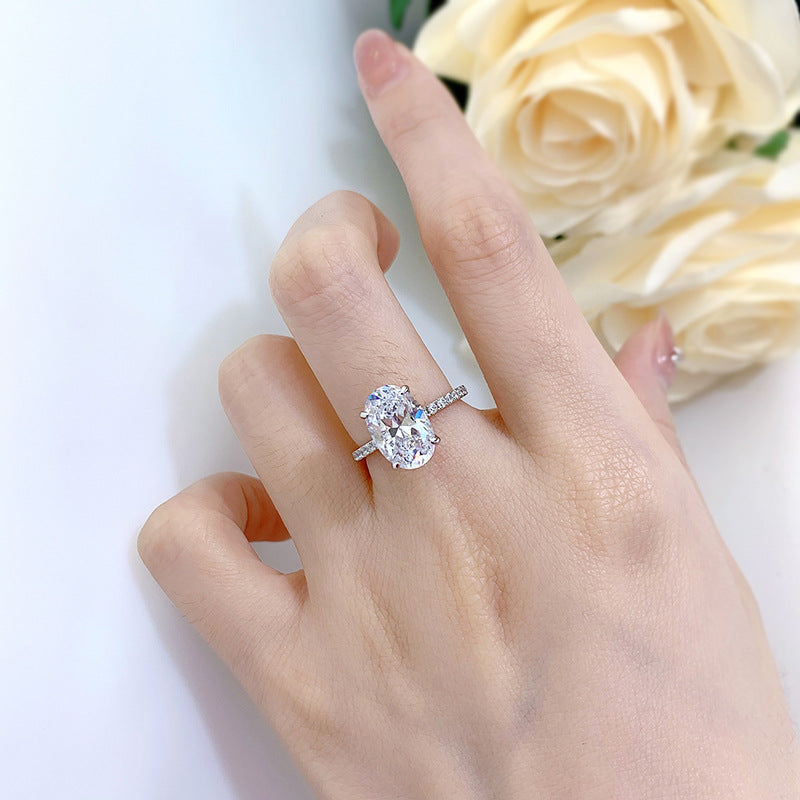 Urqanyu 925 silver simulated diamond oval radiant cubic zirconia stone bottom cutting ring8*12