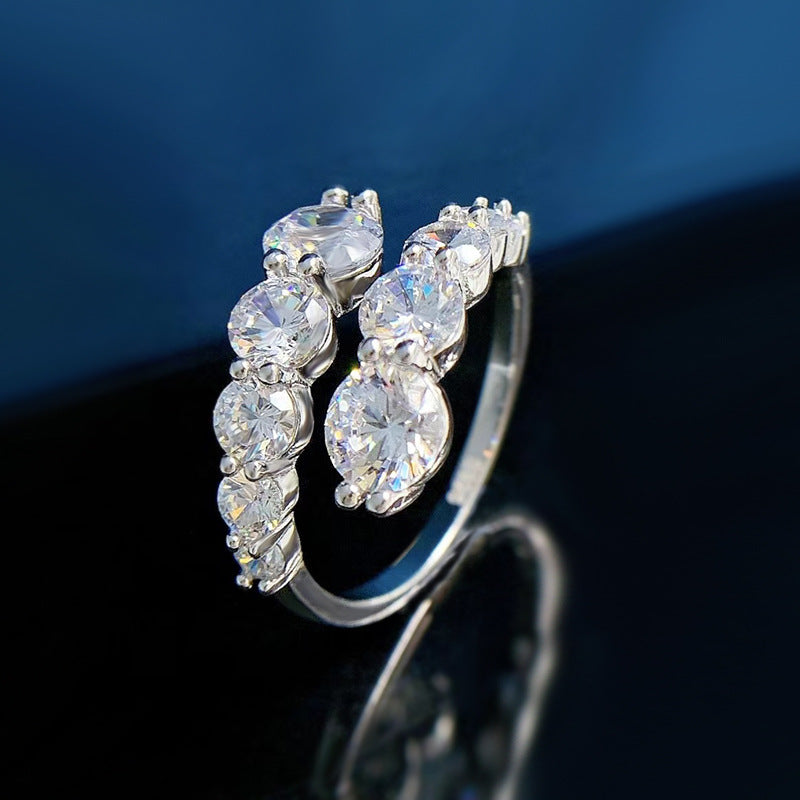 Urqanyu S925 silver open round diamond ring all-match cubic zirconia ring 6.5mm