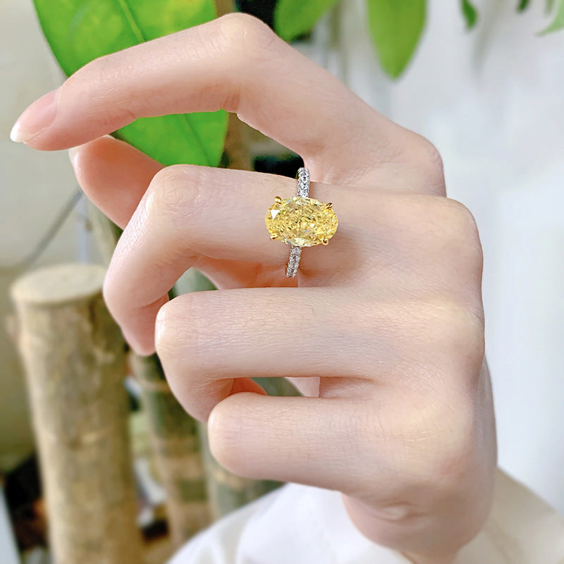 Urqanyu S925 silver oval radiant cubic zirconia ring 8*12