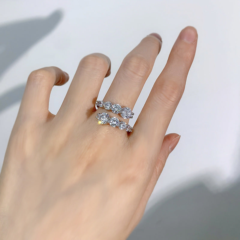 Urqanyu S925 silver open round diamond ring all-match cubic zirconia ring 6.5mm