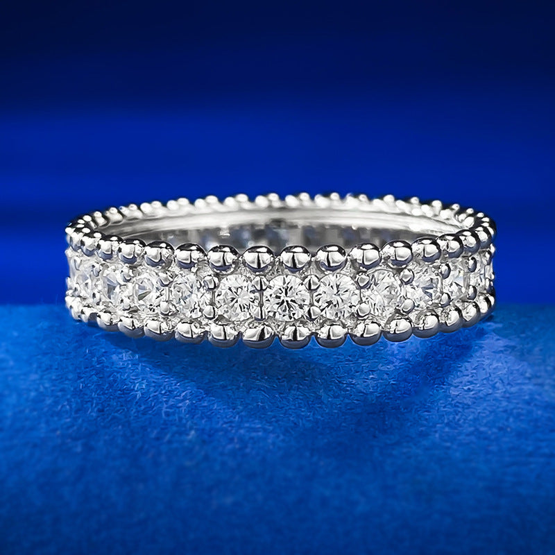 Urqanyu 925 silver simple narrow version single row diamond starry bead edge row cubic zirconia ring
