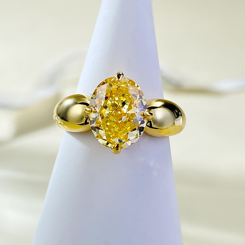 Urqanyu S925 silver ice flower cut yellow diamond cubic zirconia ring 8*10