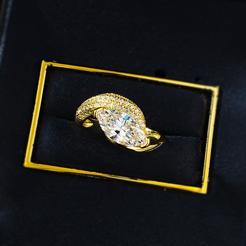 Urqanyu 925 silver horse eye cubic zirconia diamond ring 6*12