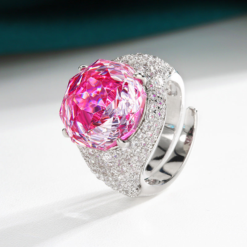 Urqanyu copper-based gold-plated simulated rose-cut colored gemstone temperament retro cubic zirconia ring