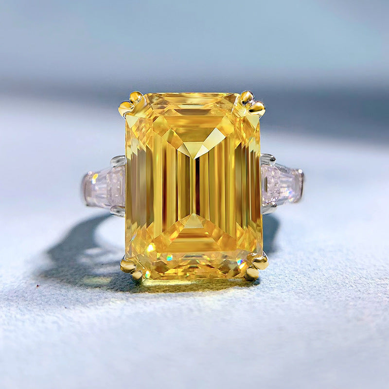 Urqanyu S925 silver luxury yellow diamond cubic zirconia ring 11*15mm