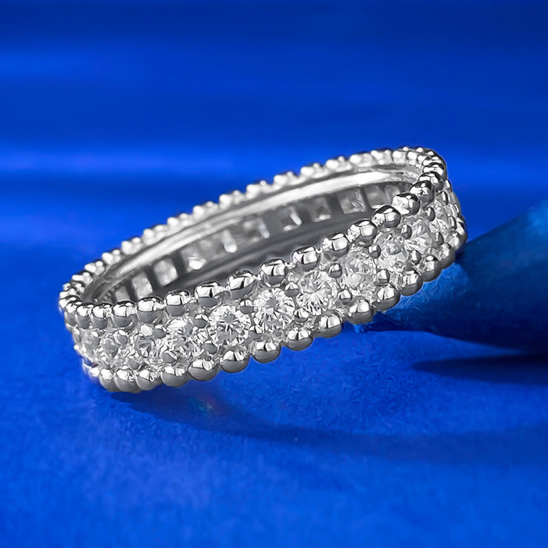 Urqanyu 925 silver simple narrow version single row diamond starry bead edge row cubic zirconia ring